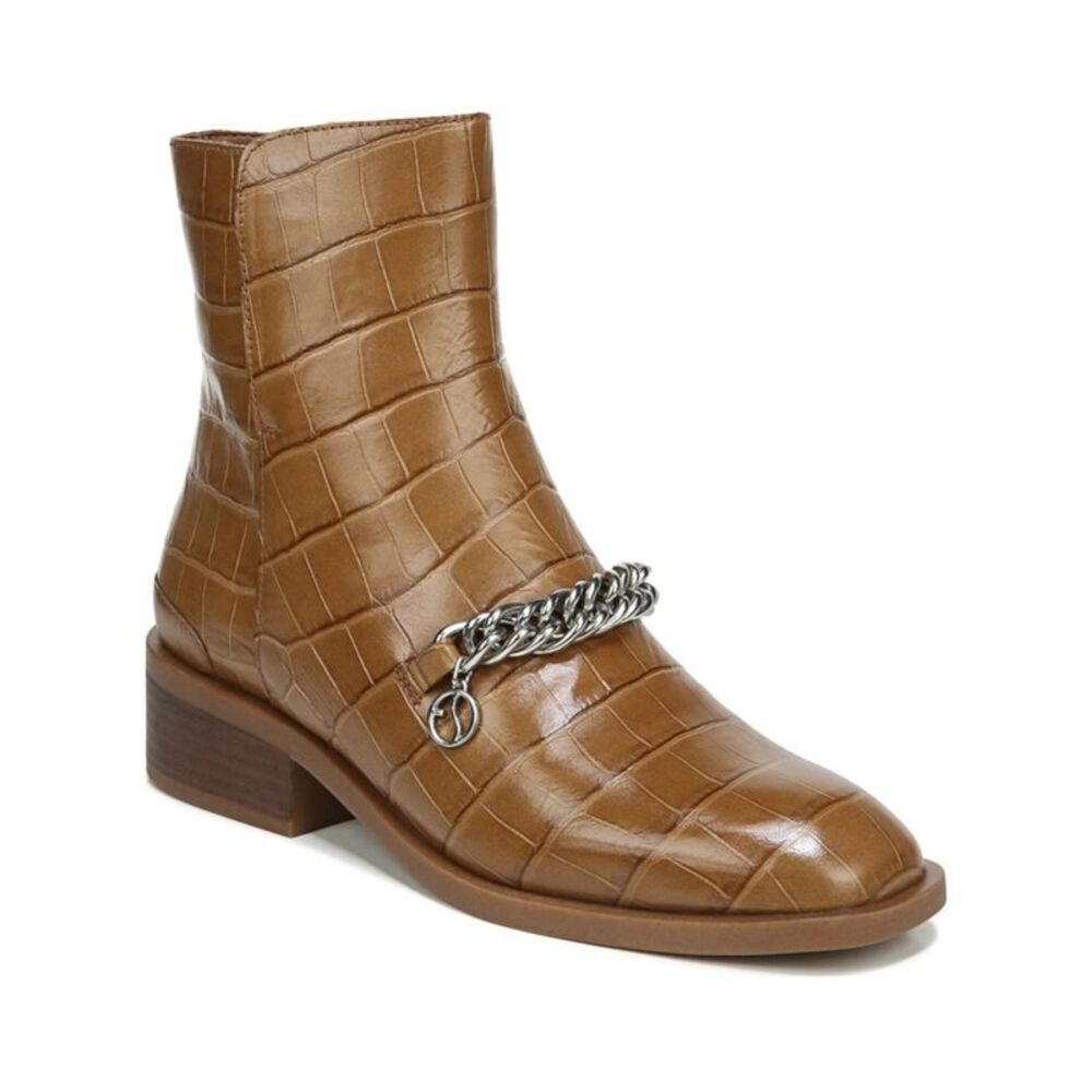 FRANCO SARTO Womens Brown Print Chain Detail Caleb Leather Booties 5.5M